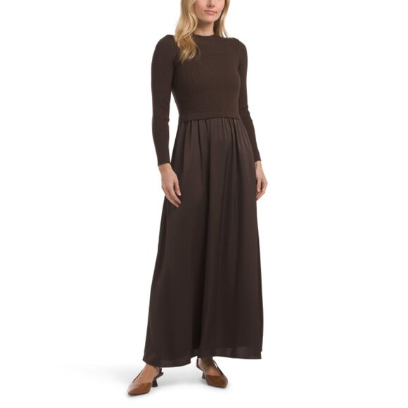 TAYLOR Chocolate Long Sleeve Twofer Maxi Dress - Picture 1 of 2
